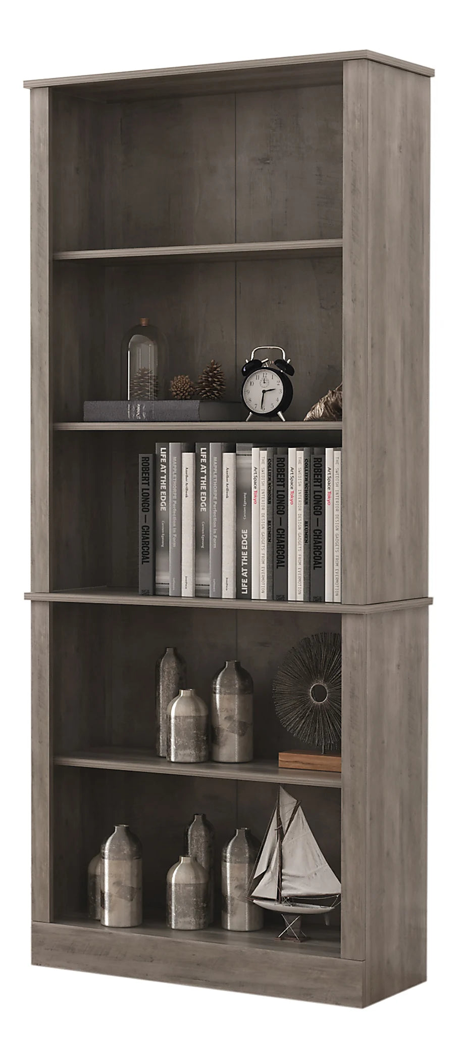 Realspace® Peakwood 71"H 5-Shelf Bookcase, Smoky Brown