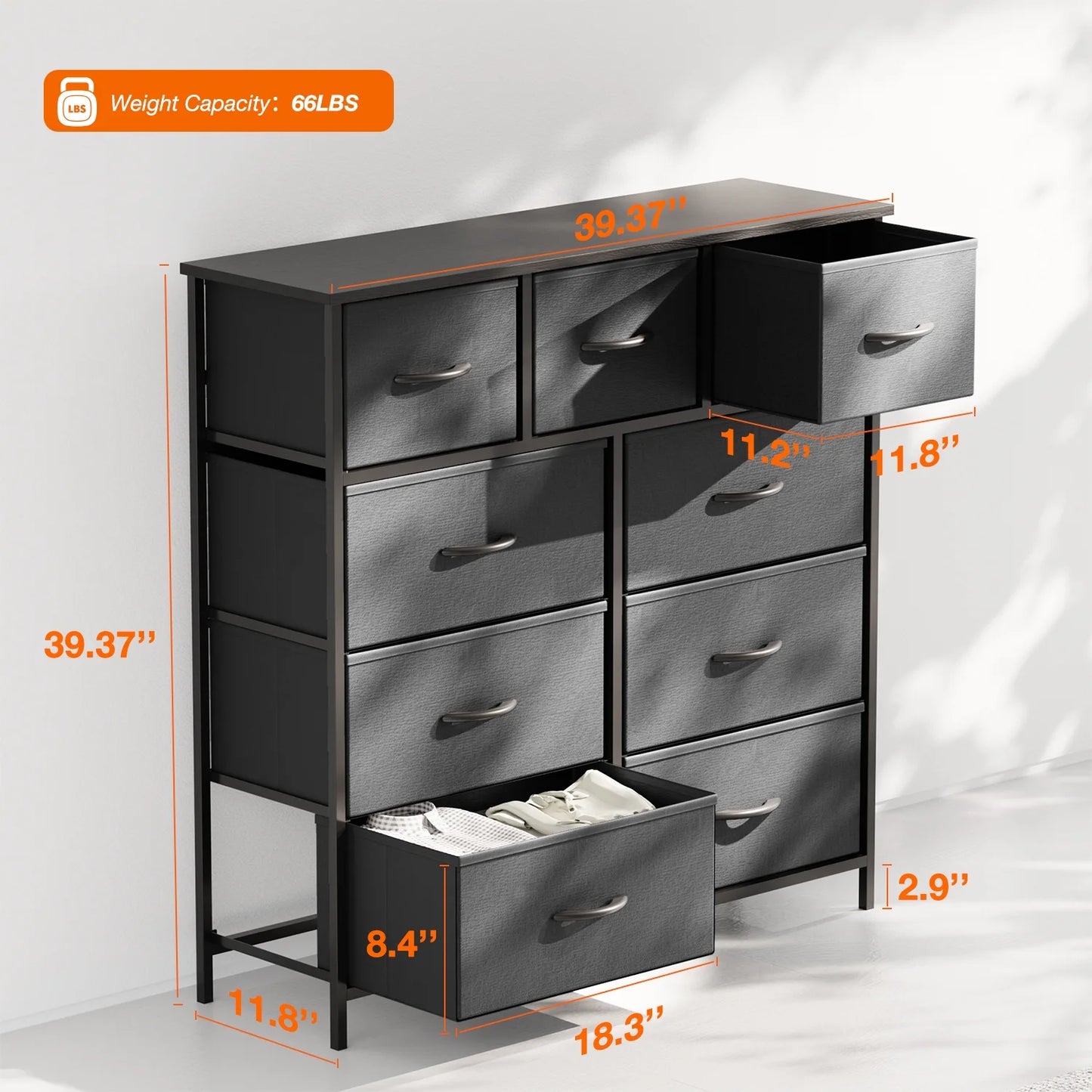 ZUNMOS Fabric Dresser for Bedroom 9 Drawer