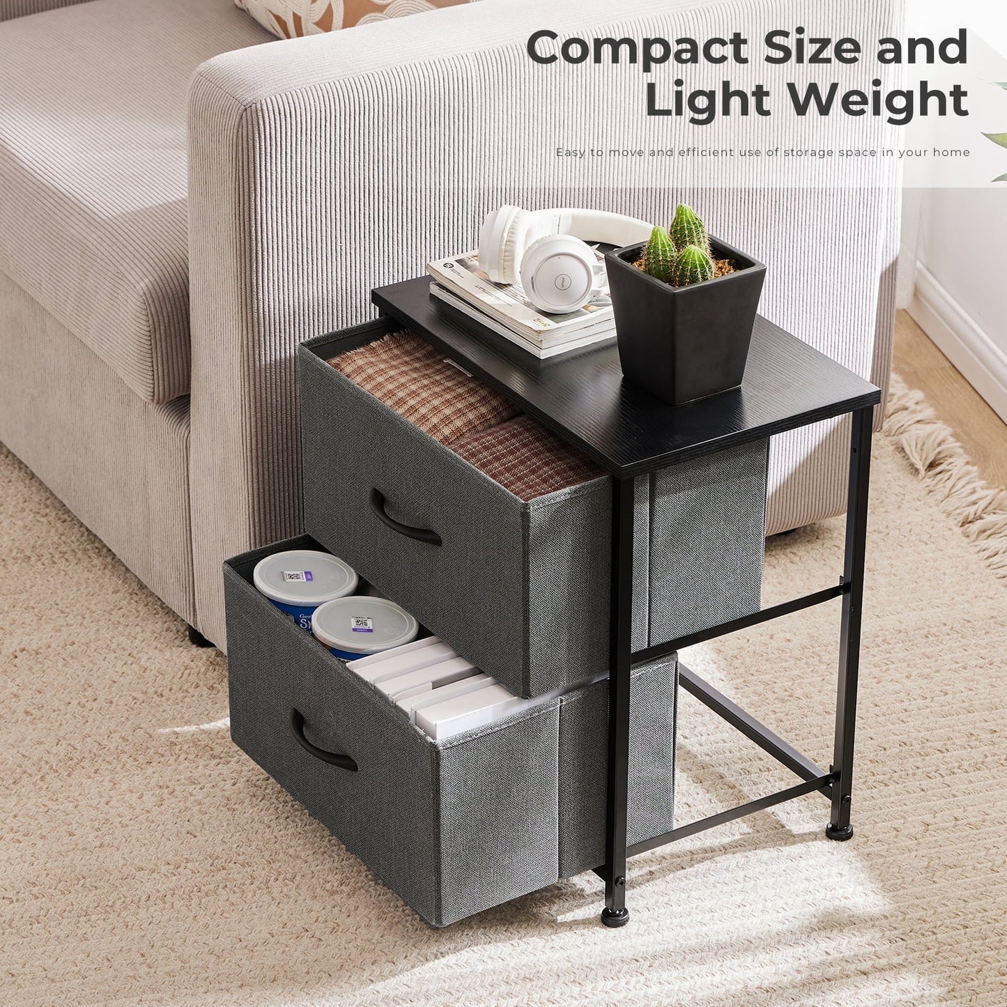 CONCETTA 2-Drawer Dresser Set of 2, Fabric Storage Nightstand for Bedroom, Living Room
