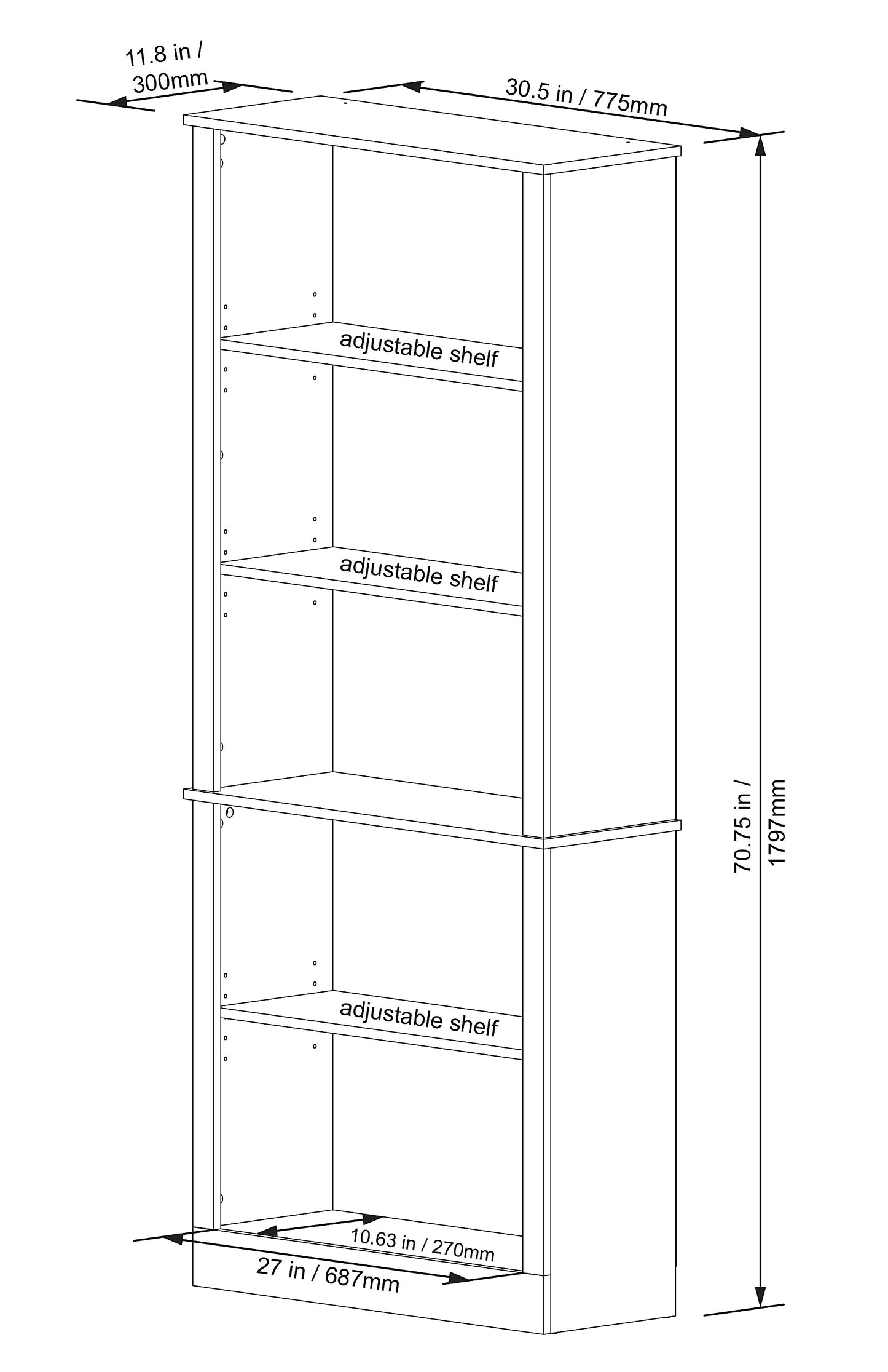 Realspace® Peakwood 71"H 5-Shelf Bookcase, Smoky Brown