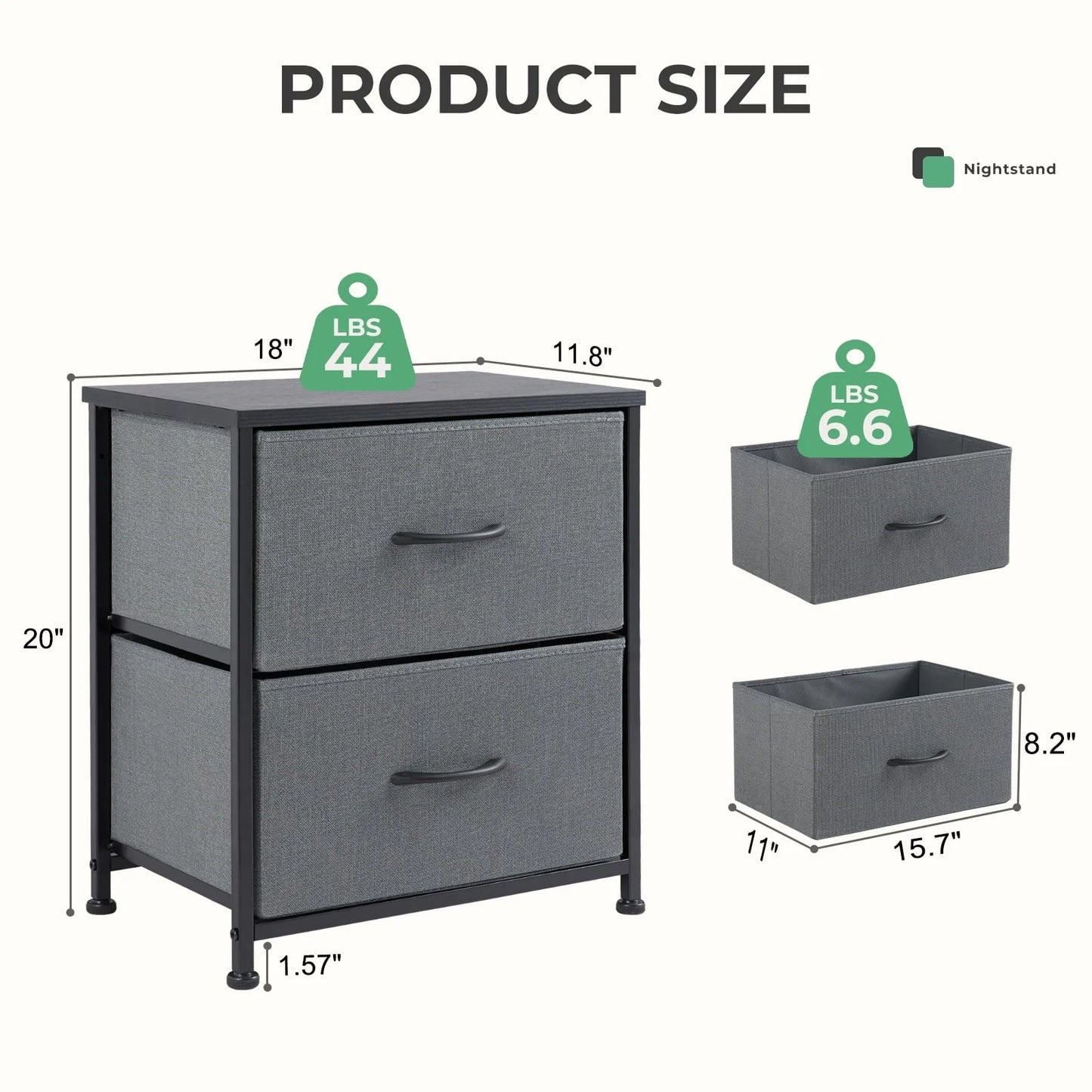CONCETTA 2-Drawer Dresser Set of 2, Fabric Storage Nightstand for Bedroom, Living Room