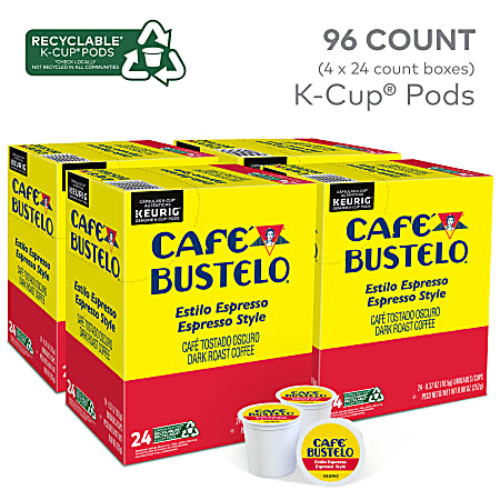 Cafe Bustelo Keurig Caf Bustelo Single Serve Pods, Espresso Roast, Classic, Box Of 24 Pods, Case Of 4 Boxes